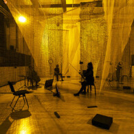 Titel: pacific aspects. Performand Konzert Installation. Konzept, Regie, Buehne, Text, Musik: Joerg Laue. Kuenstlerische Mitarbeit / Kostuem: Nina DeLudemann. Mitarbeit: Lotte Luzie. Ort: Uferstudios Wedding. Urauffuehrung: 21. November 2023. No model release. SpielerInnen: Florian Feigl und Claudia Splitt, Susanne Zapf / Violine und Anna Carawe / Cello u.a..
Orginal digital capture sampled from real life.
Engl: theatre, actor, music
copyright: david baltzer / bildbuehne.de